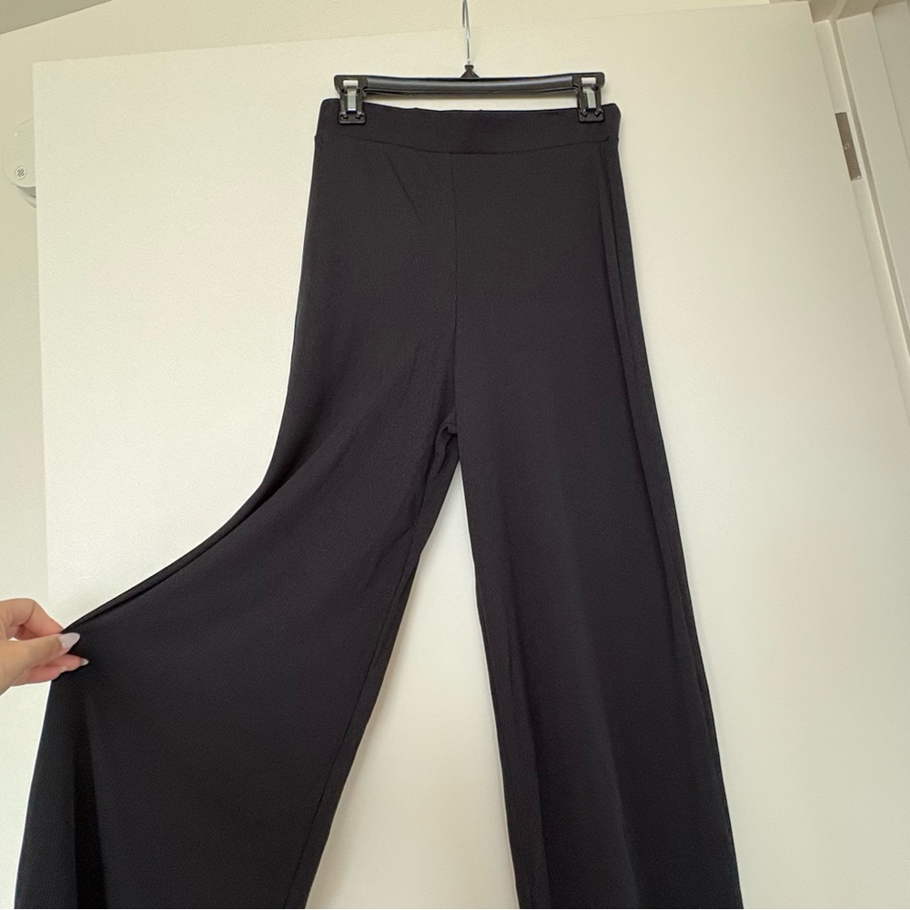 Nasty Gal Black Wide-Leg Ribbed Women's Pants - Picture 7 of 10